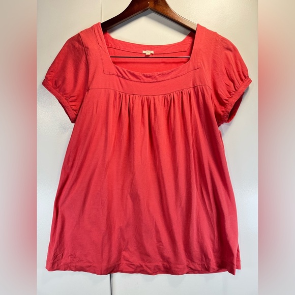 J. Crew Tops - J. Crew Coral Pink Twist Puff Short Sleeve Silk Blend Blouse 100% Cotton  6